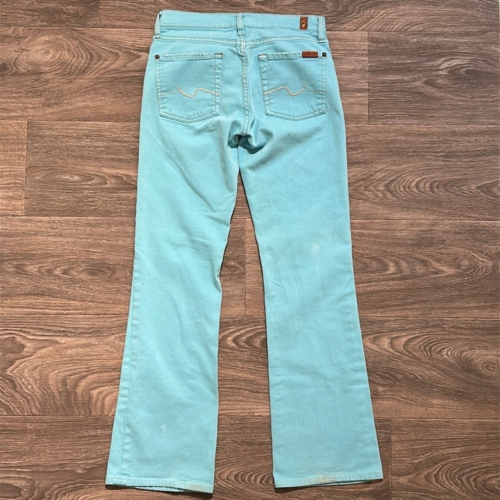 7 For All Mankind Flare Jeans 27 Bright Baby Blue Denim Made USA Vintage Y2K 00s - Picture 2 of 11